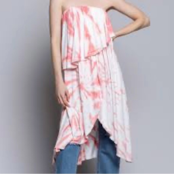POL Tops - Pink and White Strapless Dress